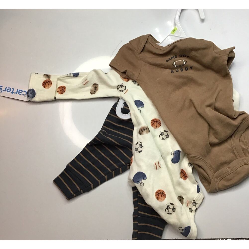 CARTERS (SET OF 3) Game Day Outfits Baby Boy's Sz 3M Brown/White/Navy 1S99120 - Picture 2 of 2